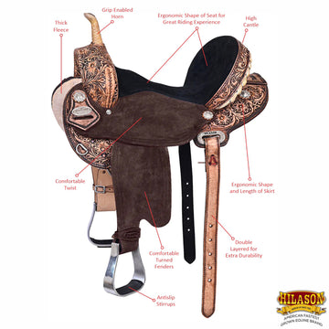 14 In Hilason Western Horse Treeless Trail Barrel American Leather Saddle Black